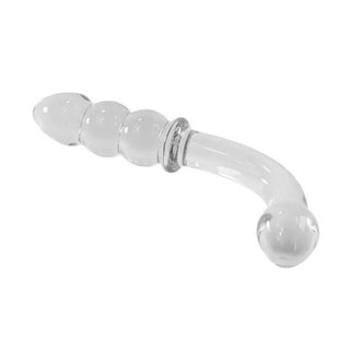 Clear Magical Curved 7.6 Inch Glass Dildo G-Spot - An image of a clear glass dildo with curved beads designed for G-spot pleasure.