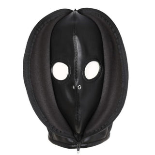 What you see is an image of Full Leather Sensory Deprivation Gimp Hood for heightened sensory play.
