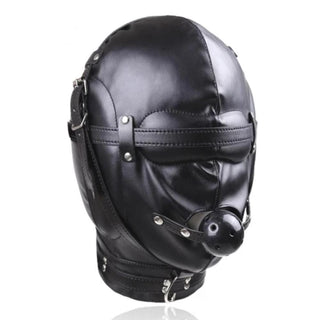 Featuring an image of Leather Sensory Deprivation Bondage Mask, featuring adjustable lacing for a perfect fit.