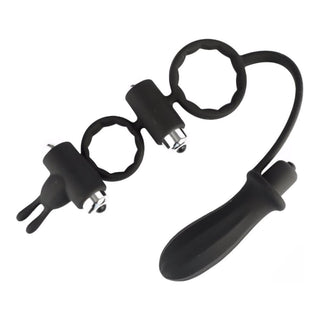 This is an image of Pure Delight Cock Vibrating Ring With Anal Stimulator made from high-quality silicone for ultimate comfort and flexibility.
