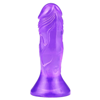 Featuring an image of colorful jelly-like realistic silicone 4.73 inch small dildo in purple color