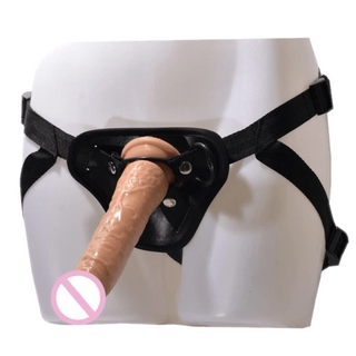 What you see is an image of Pegging Fun Strap On Dildo for Couples in beige color with realistic penis-shaped tip