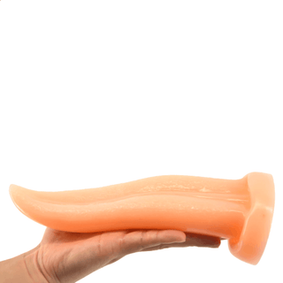 Here is an image of the Tongue Stimulation Monster Dildo, a medical-grade silicone dildo with a flared base and suction cup for versatile use.