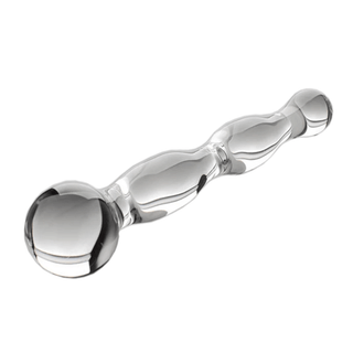 You are looking at an image of Personal Happiness Assistant Glass Dildo, measuring 7.1 inches long with a glossy shaft and knobby ends for G-spot or prostate stimulation.