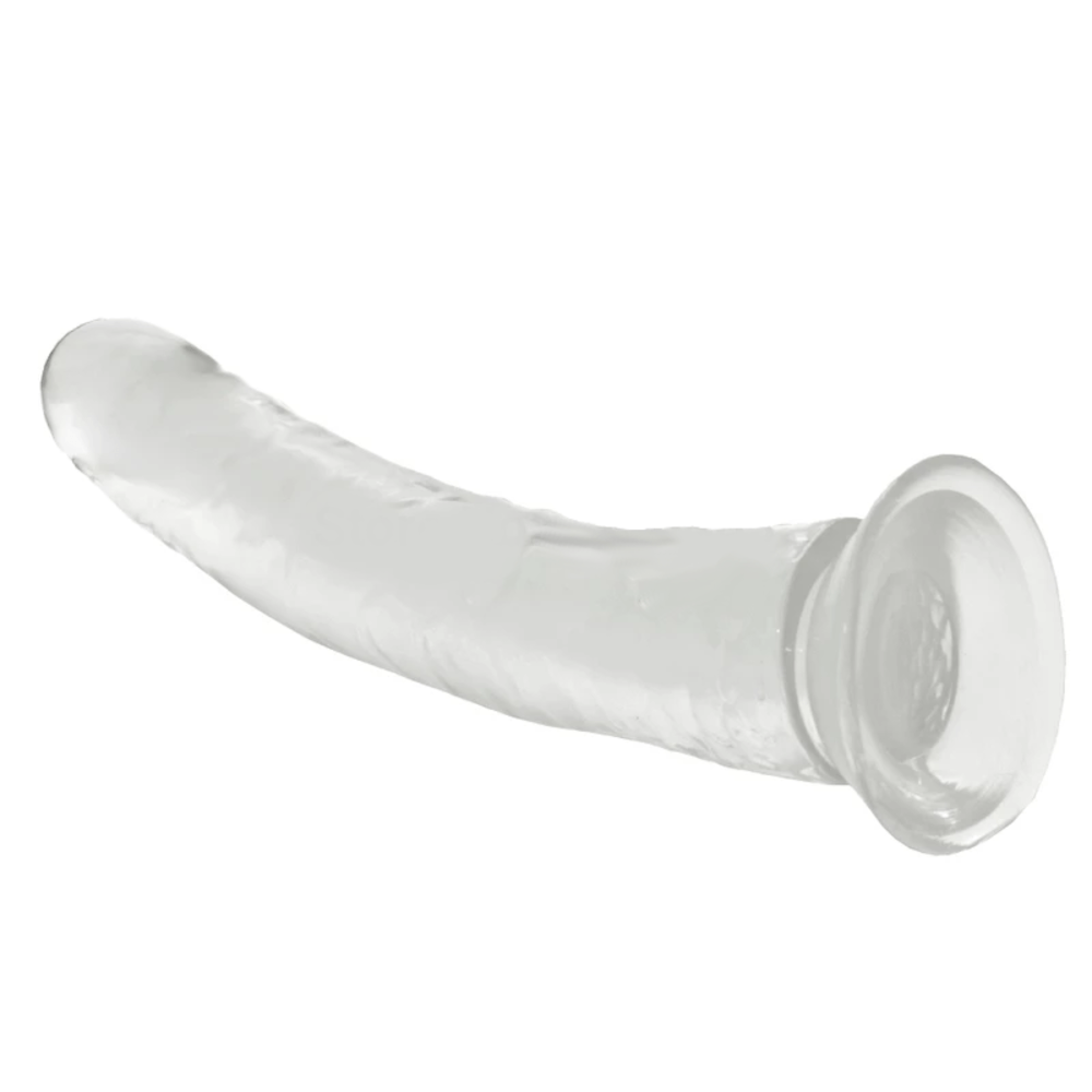 A picture of the Clear Dildo Realistic Jelly 7 Inch featuring a strong suction cup base for hands-free riding.