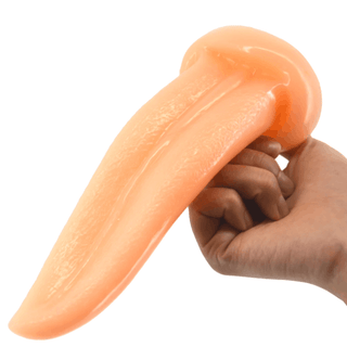 This is an image of the Tongue Stimulation Monster Dildo, a silicone toy in flesh color with a length of 7.90 and a width of 2.24.