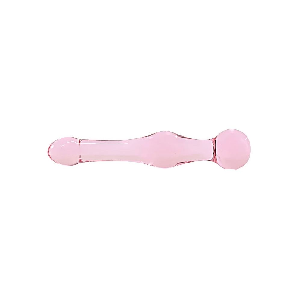 This is a picture of the Fine Glass Double Ended 7.5 Inch Pink Wand, a glossy dildo offering heavenly stimulation for euphoric orgasms.