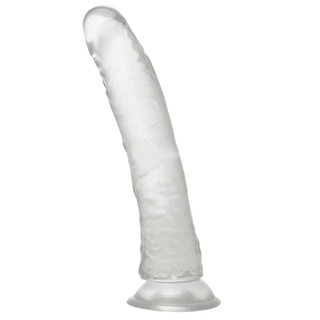 This is an image of a Clear Dildo Realistic Jelly 7 Inch with a slightly curved head for hitting all the right spots.
