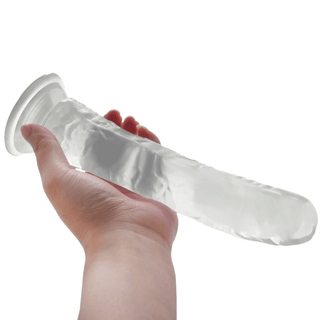 View of the Clear Dildo Realistic Jelly 7 Inch made of flexible PVC material for comfortable use.