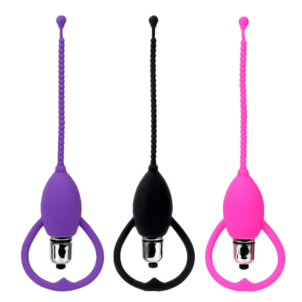 Observe an image of Urethral Vibrating Beaded Penis Plug in purple color