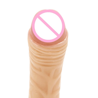 View an image of a flexible and waterproof silicone dildo with a powerful suction cup for hands-free enjoyment.