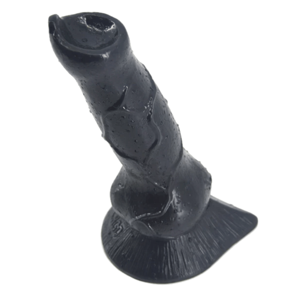 Observe an image of Colored Knotted Dildo Animalistic Stimulation Silicone Dog Dildo in black color, 7.28 long and 2.68 thickest width.