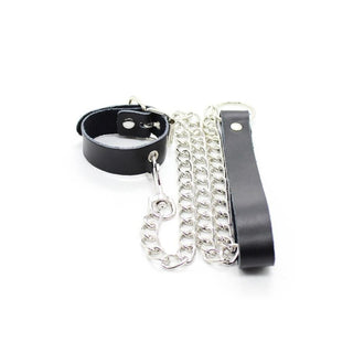 A visual of Bondage Games Leather Dick Ring Leash made from high-quality PU leather and robust metal for durability and comfort.