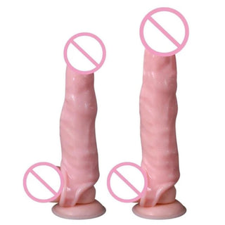 A realistic design and texture of a 10.51-inch length and 1.65-inch width silicone cock sleeve.