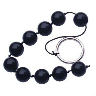 In the photograph, you can see an image of Black Acrylic Pearl Ball String, a symphony of sensation with 0.59-inch diameter beads.