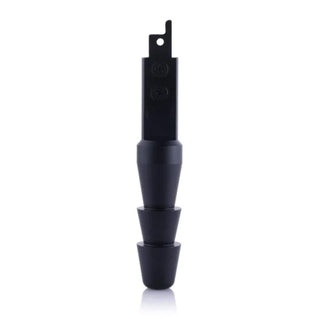 Durable black steel adapter for intimate toys, 6.10x1.18x1.18, ensuring uninterrupted pleasure.