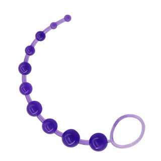This is an image of the 11.22-inch silicone bead string with varying widths and an oversized handle for easy manipulation.