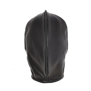 You are looking at an image of the black Synthetic Leather material used in the Full Leather Sensory Deprivation Gimp Hood.