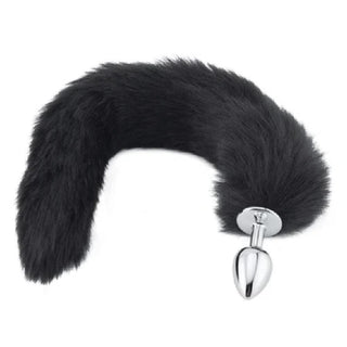 A visual representation of the Midnight Black Wolf Tail with Stainless Steel Plug, available in small, medium, and large sizes.