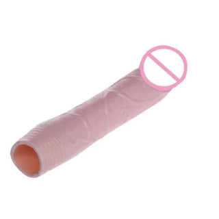 Image of a lifelike penis sleeve with textured exterior, secure opening doubling as a ring, crafted from superior silicone.