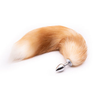 Displaying an image of 16 - 17 Light Brown Fox Tail Metal plug with width options of 1.10 to 1.61