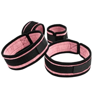 A visual of Wrist and Thigh Ankle Cuffs for Bondage Play with Hand Restraints highlighting the comfortable and durable nylon webbing material.