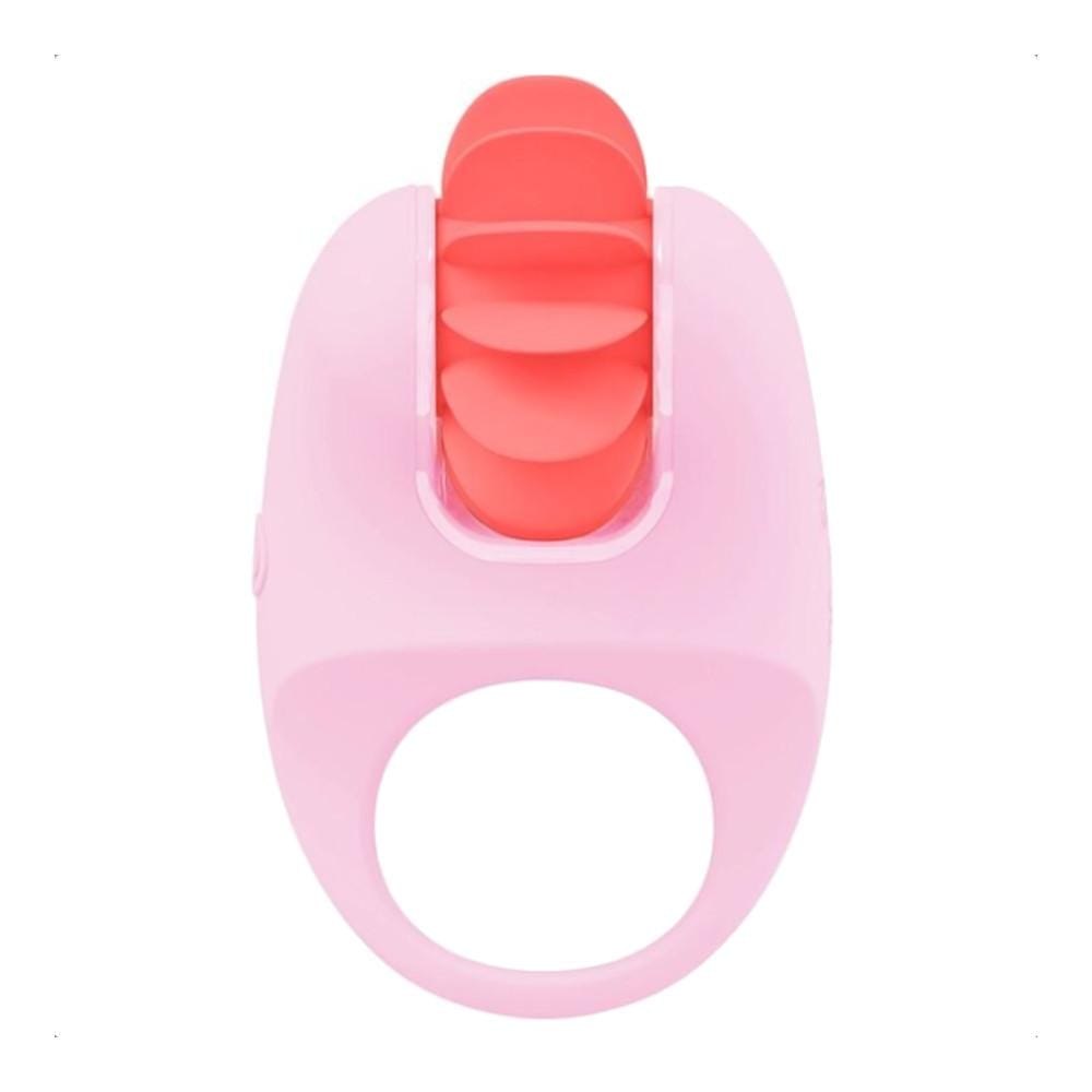 Displaying an image of the Pleasure Windmill Silicone Vibrating Cock Ring for Her delivering intense pleasure with every motion thanks to the windmill feature.