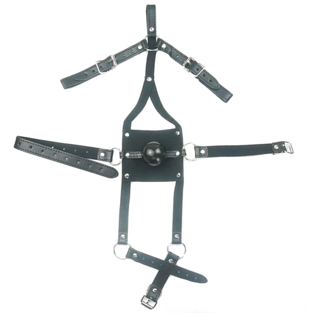 Check out an image of Sadistic Muzzle Harness BDSM Mask with adjustable straps and silicone gag for ultimate control.