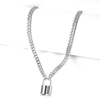 Silver BDSM collar with elegant design and chic padlock pendant for everyday wear.