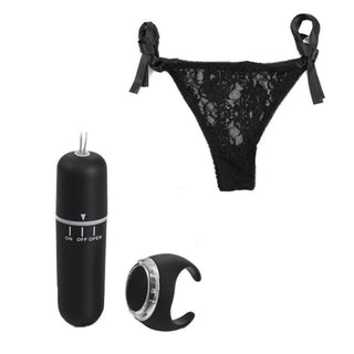 This is an image of Remote Controlled Lace Vibrator Panties with elegant ring-shaped remote controller for shared adventures.