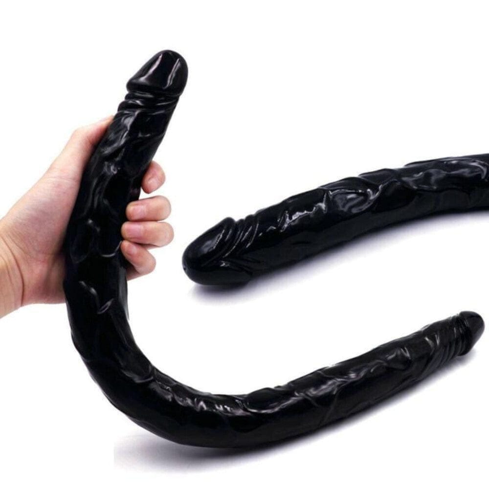 Observe an image of Medical PVC Flexible 22 Inch Long Anal Double Black Toy for erotic pleasure