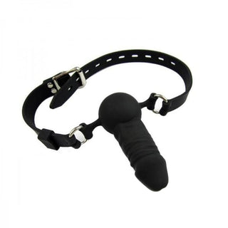 This is an image of Oral Bondage Fetish Silicone Dildo for Couples, showcasing a strap-on harness made of leather and a 3.94-inch silicone dildo.