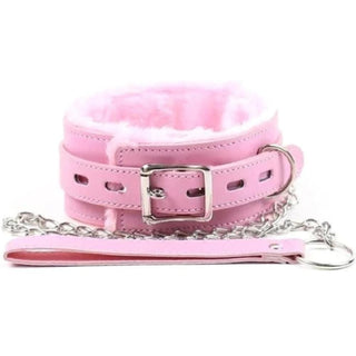 This is an image of Cute Female Human Submissive BDSM Pet Collar Fetish in pink color with adjustable fit and D-rings for restraints.