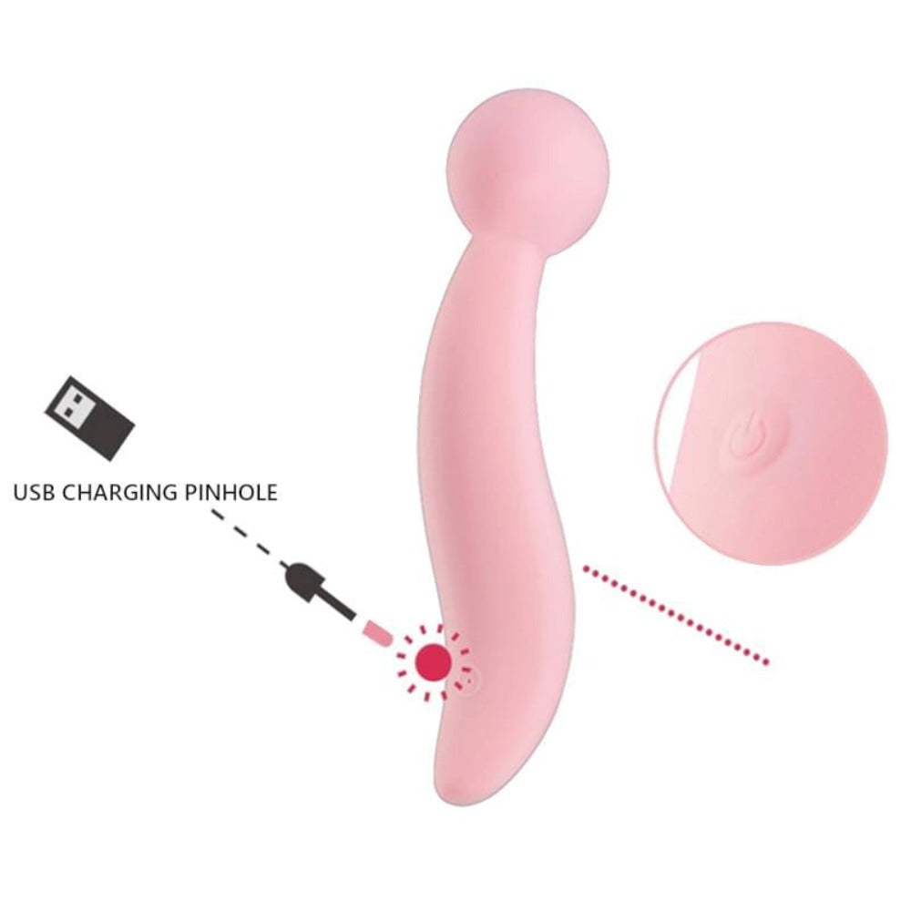 Take a look at an image of Light Pink Curvy 8-Mode Magic Wand with dimensions 6.61 inches in length and 1.57 inches in width.