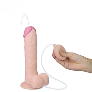 Explore the interactive capabilities of Cumming 8 Inch Dildo With Balls and Suction Cup, designed for passionate thrusting and realistic ejaculation.