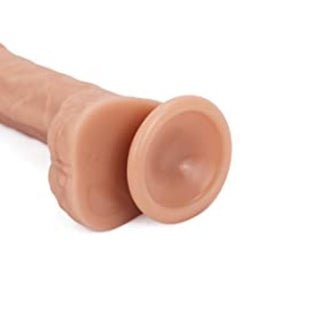 Displaying an image of Like a Pro 7 Silicone Realistic Dildo with Suction Cup in flesh color with dimensions of 7.09 total length and 5.31 insertable length.