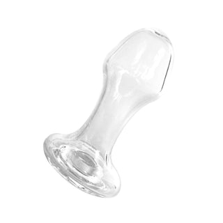 What you see is an image of Semi-Tapered Glass Hollow Anal Plug 3.74 Inches Long, transparent color, made of glass.