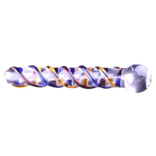 A crystal-clear glass dildo image with prismatic colors and hypoallergenic material for safe and satisfying play.