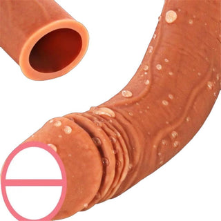 Observe an image of Reusable Silicone Penis Enlargement Sheath Type 2 with dimensions: Length 7.48 inches, Extension 1.18 inches.
