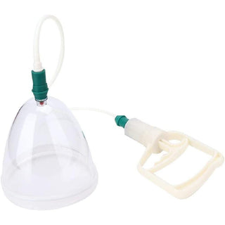 A visual representation of Cupping Therapy Vacuum Tit Toy Stimulator Nipple Pump Sucker with ABS breast cups and silicone connecting tube for simultaneous suction.