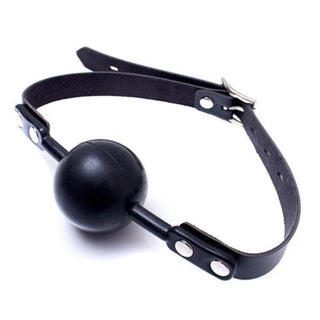 This is an image of a Black Mouth Bondage Toy with adjustable straps and a 1.89-inch silicone ball for comfort and silence.