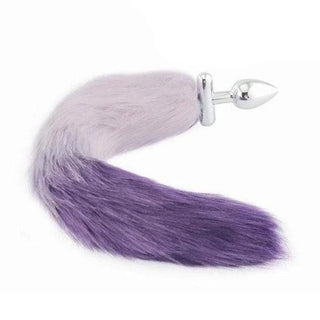 18" Shapeable White With Purple Fox Tail Butt Plug Metal