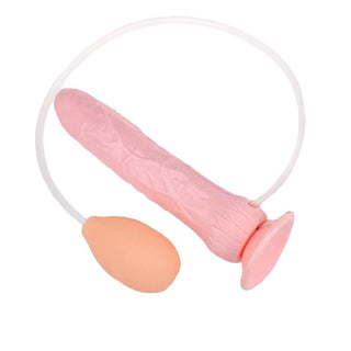 Observe an image of Cum and Make Me Wet Squirting Dildo, with a suction cup for hands-free orgasms in different positions.