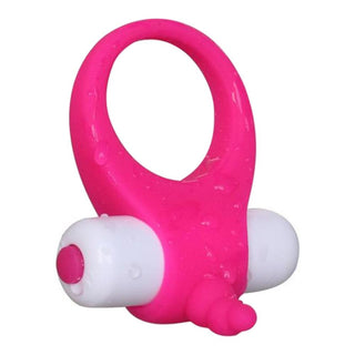 Image of a waterproof pink vibrating love ring for enhanced pleasure.