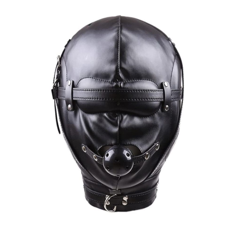 A close-up image of the 1.8-inch diameter gag on the Sensory Deprivation Leather Slave.