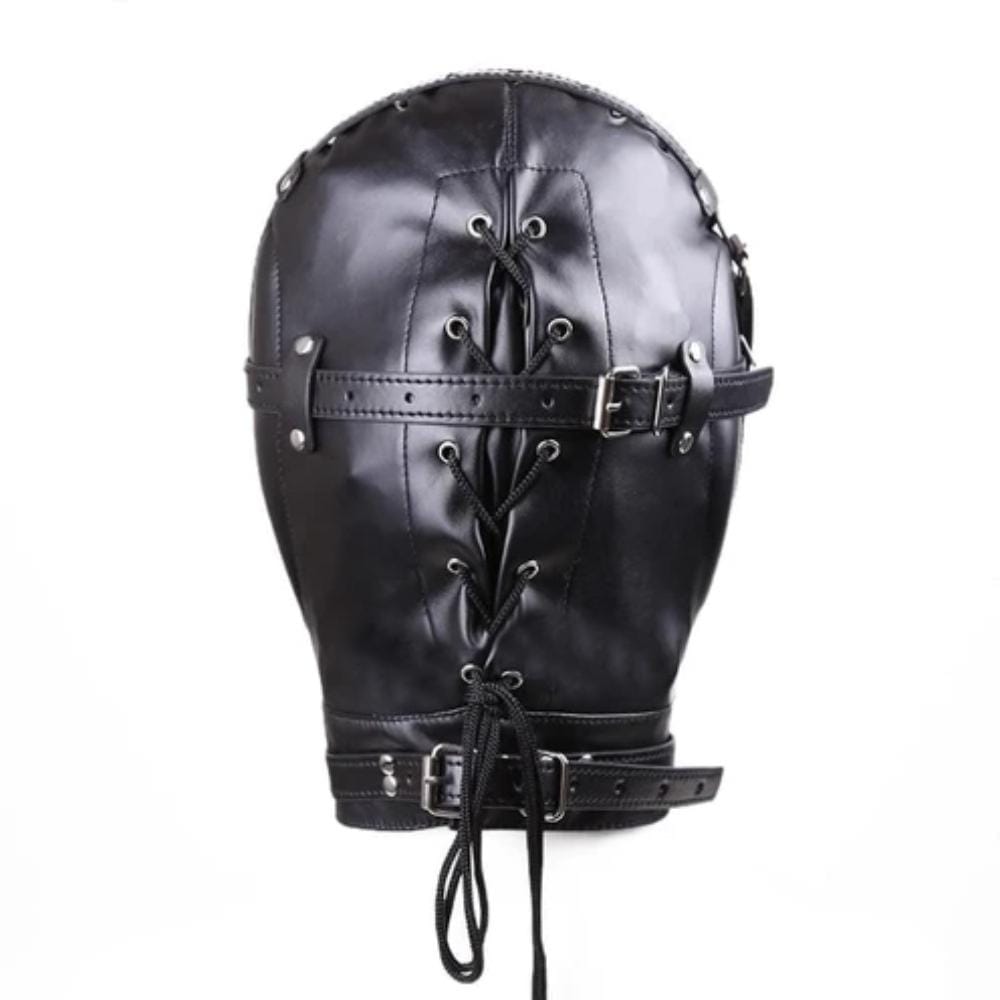 Feast your eyes on an image of Leather Sensory Deprivation Bondage Mask, designed for sensory play and surrender.