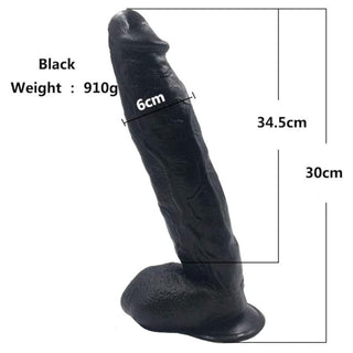 Black and white 12 inch silicone anal dildo with suction cup for hands-free play.