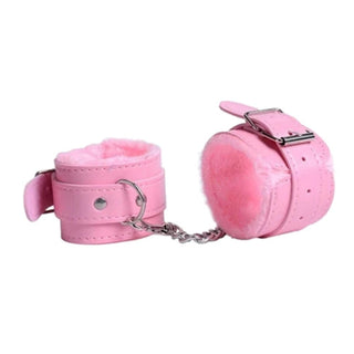 Cute Pink Fuzzy Leather Hand Cuffs for Bondage Play