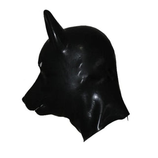This is an image of Animal Play Fetish Pup Bondage Hood, a high-quality latex mask designed for wild adventures with a striking hound design.