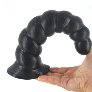 Big black spiral dildo with suction cup for hands-free fun